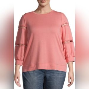 COMO BLU Women's Plus Size French Terry Quarter Sleeve ‎ Sweatshirt Sz 1X